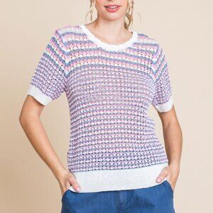J2 JODIFL Multicolor Crochet Knit Top pink white blue multiple sizes